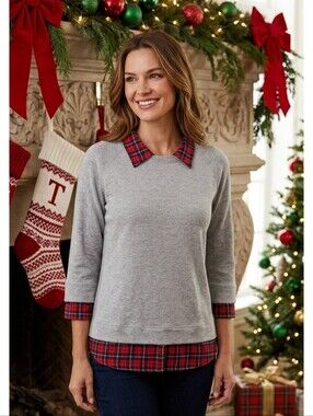 Metropolitan Fleece & Flannel Layered top Gray Size L